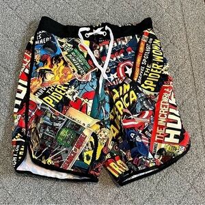Marvel Board Shorts Mens Small Swim Trunks All Over Print Comics Bathing Suit
